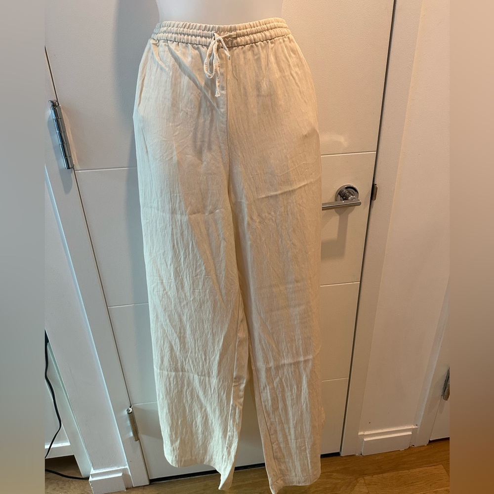 Zara Linen Wide Leg Pants - Cream Size XXL